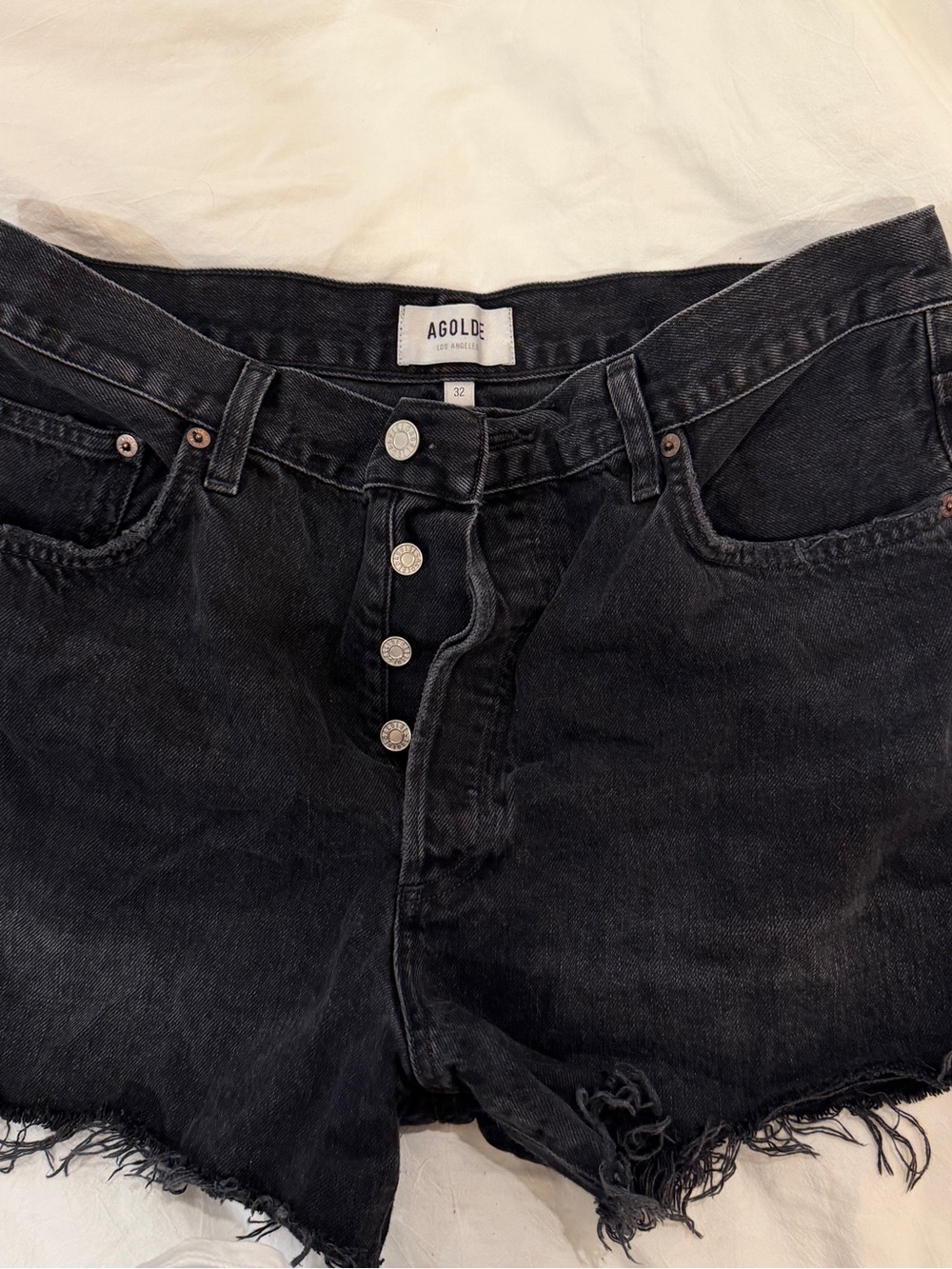 Agolde Washed Black Button-Fly Denim Shorts